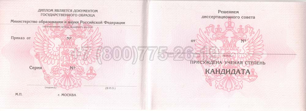 Диплом кандидата наук Гознак 2001-2012 год выпуска г.Красноярск