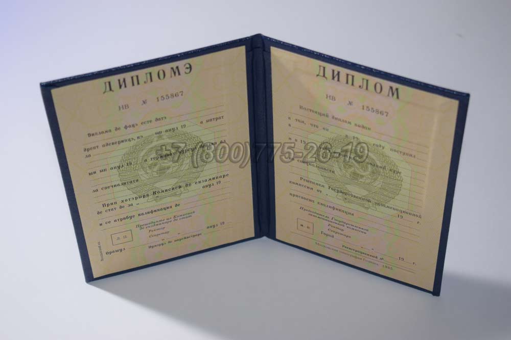 Диплом вуза Молдавской ССР Гознак 1975-1991 год выпуска г.Красноярск
