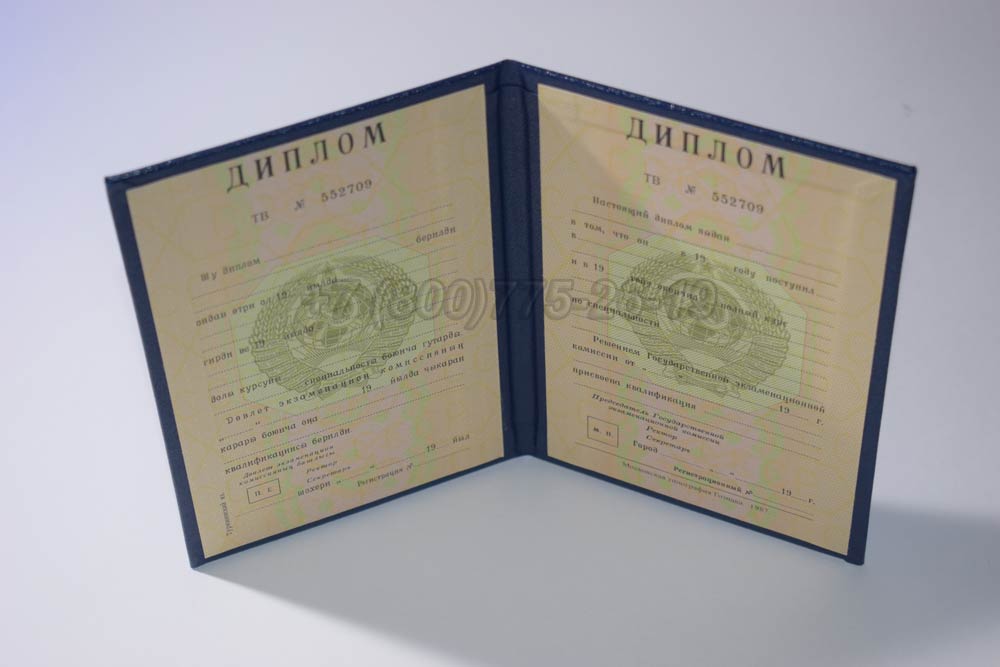Диплом вуза Туркменской ССР Гознак 1975-1991 год выпуска г.Красноярск